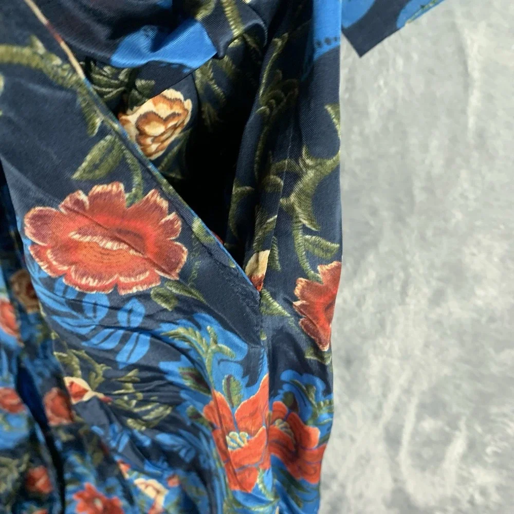 Farm Rio Women's Dress XL Arabesque Floral Blue Maxi Button Shirt‎ 3/4 Sleeve - Picture 11 of 15